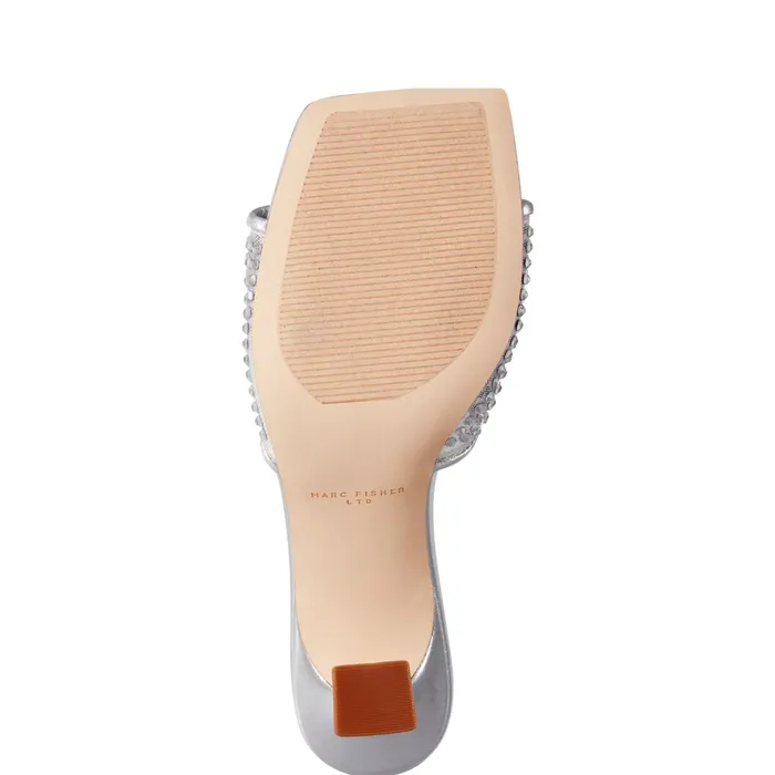 Women Delaney Studded Slide Sandal Silver Leather Marc Fisher Mules and Slides