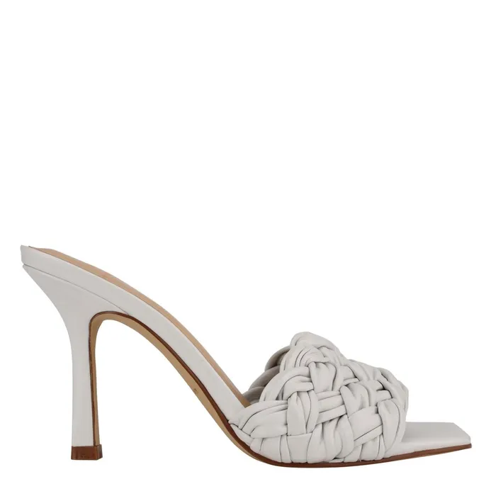 Women Draya Square Toe Slide White Leather Marc Fisher Mules and Slides
