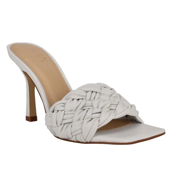 Women Draya Square Toe Slide White Leather Marc Fisher Mules and Slides
