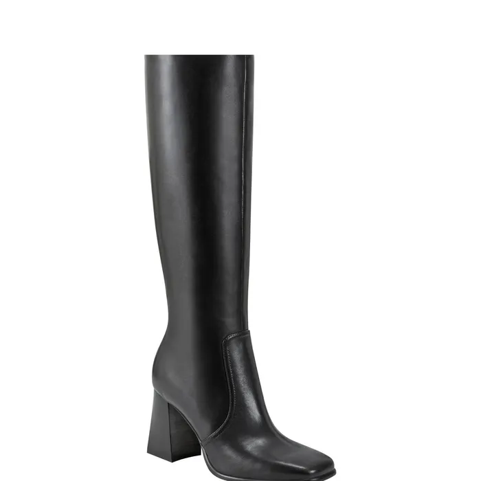 Women Dreeam Block Heeled Boot Black Leather Marc Fisher Dress Boots