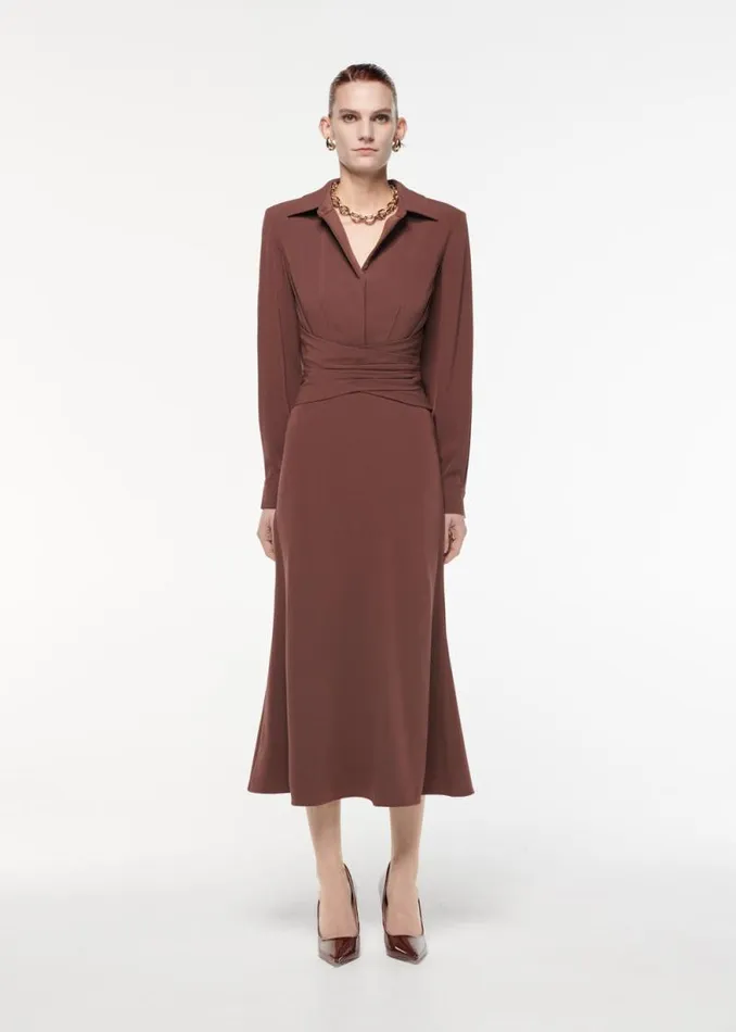 Women Dresses Roland Mouret Long Sleeve Satin Crepe Collar Midi Dress