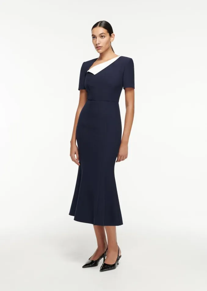 Women Dresses Roland Mouret Short Sleeve Crepe Contrast Midi Dress