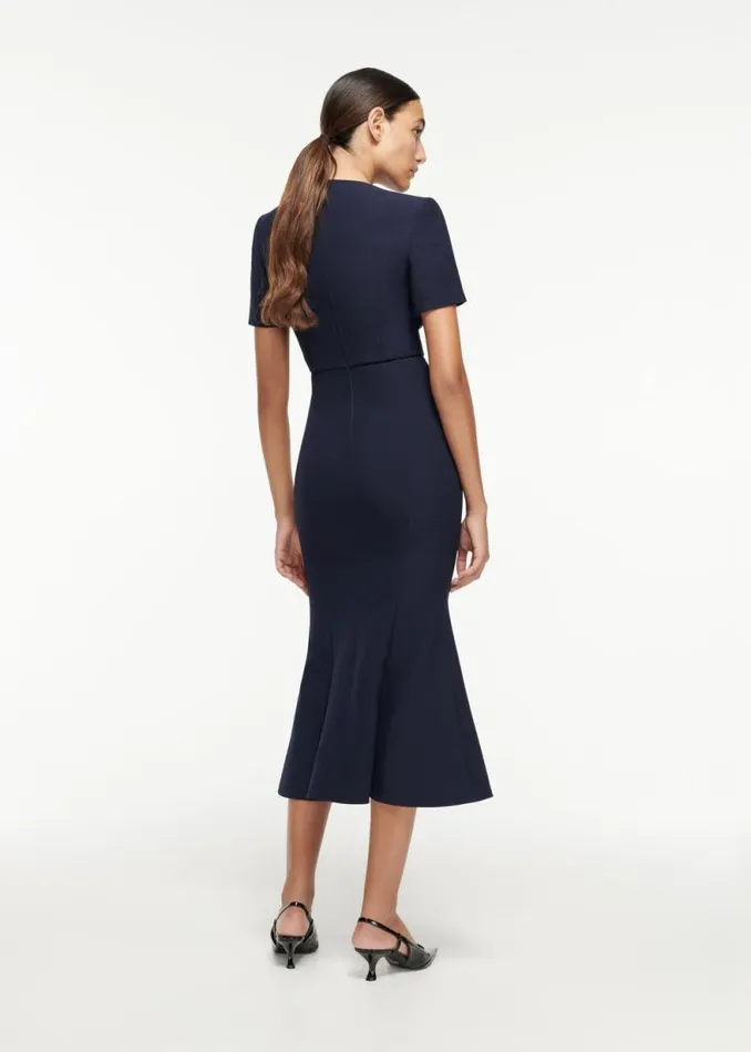 Women Dresses Roland Mouret Short Sleeve Crepe Contrast Midi Dress
