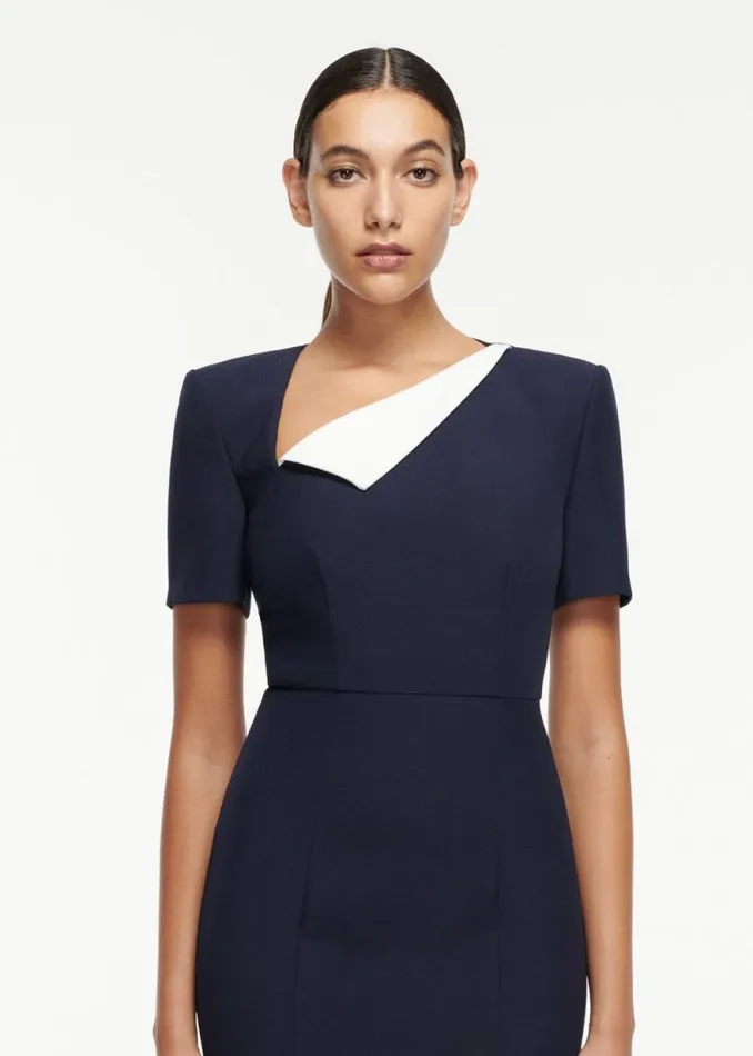 Women Dresses Roland Mouret Short Sleeve Crepe Contrast Midi Dress