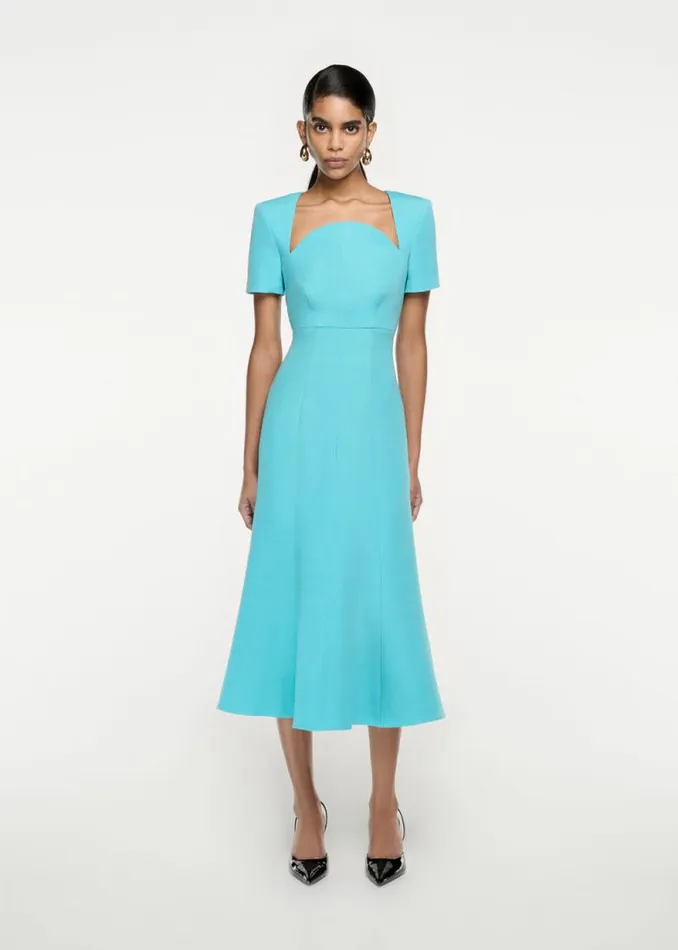 Women Dresses Roland Mouret Short Sleeve Silk Wool Midi Dress