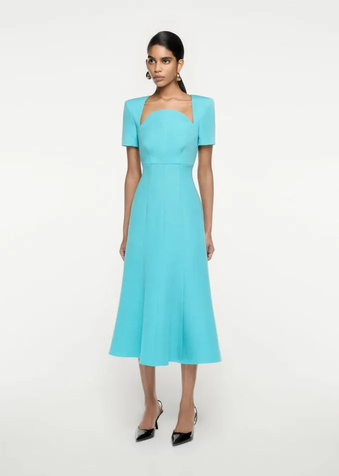 Women Dresses Roland Mouret Short Sleeve Silk Wool Midi Dress