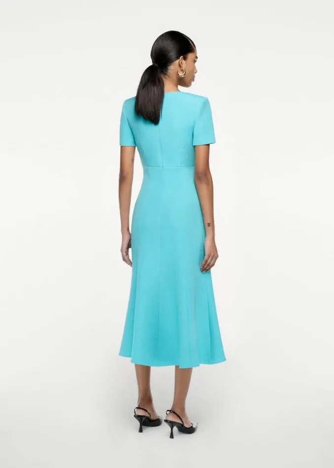 Women Dresses Roland Mouret Short Sleeve Silk Wool Midi Dress