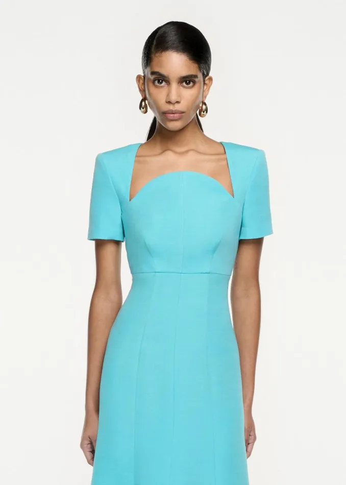 Women Dresses Roland Mouret Short Sleeve Silk Wool Midi Dress