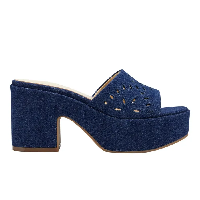 Women Foreva Platform Slide Sandal Denim Marc Fisher Mules and Slides