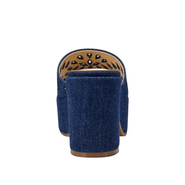 Women Foreva Platform Slide Sandal Denim Marc Fisher Mules and Slides