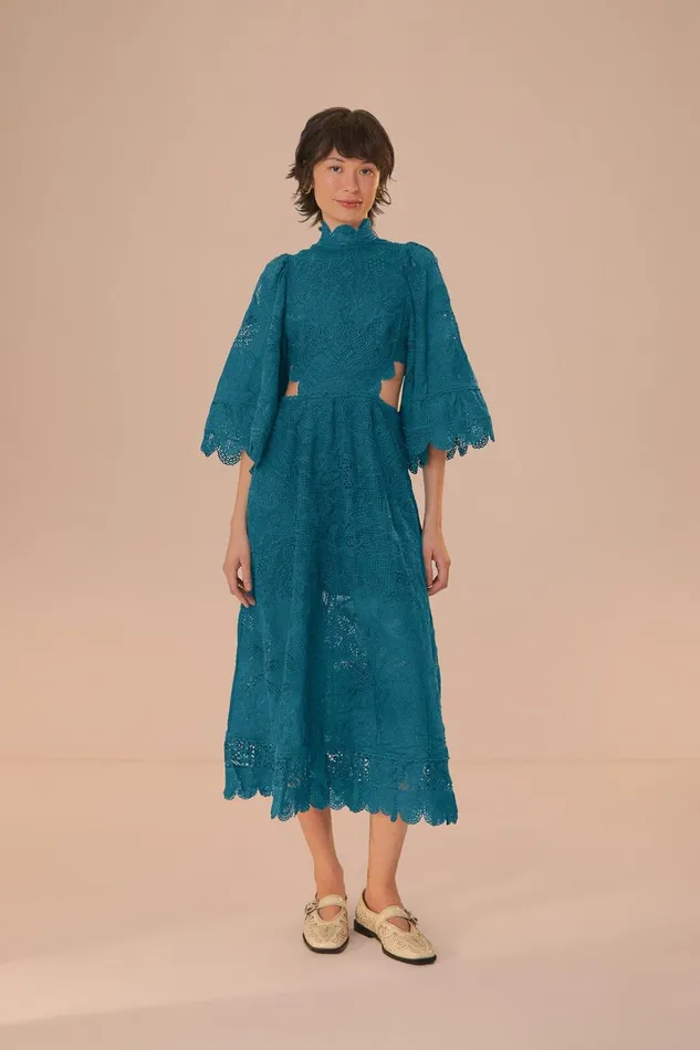 Women Green Guipire CutOut Midi Dress Green FARM Rio Midi Dresses