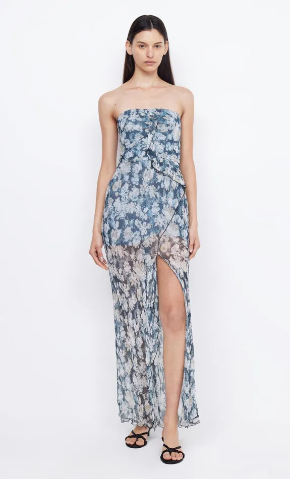Women Guests Bec Bridge OPAL STRAPLESS MAXI DRESS Denim Floral