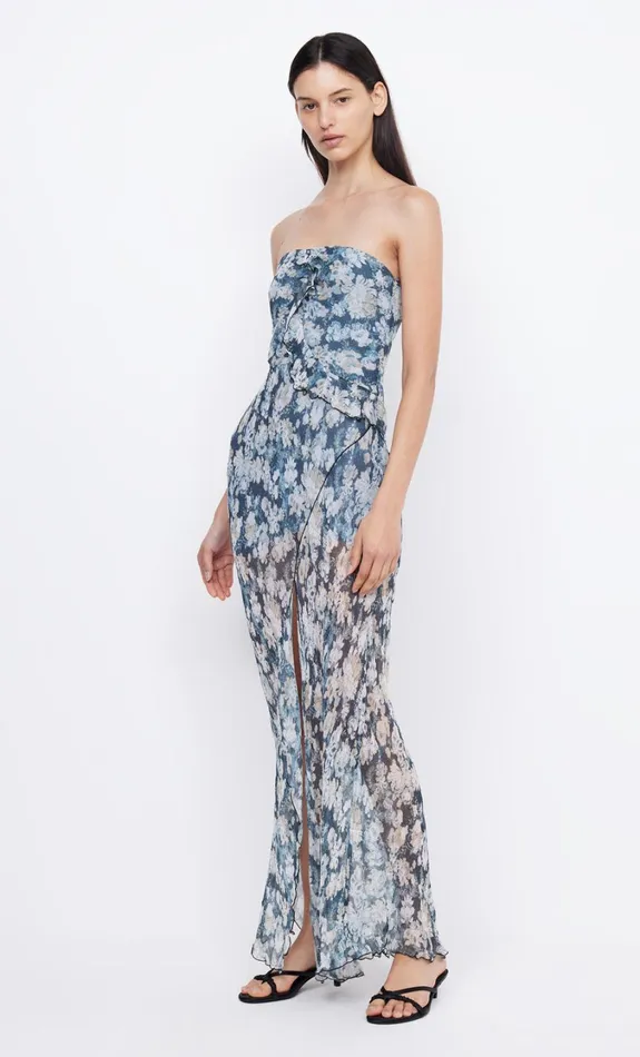Women Guests Bec Bridge OPAL STRAPLESS MAXI DRESS Denim Floral