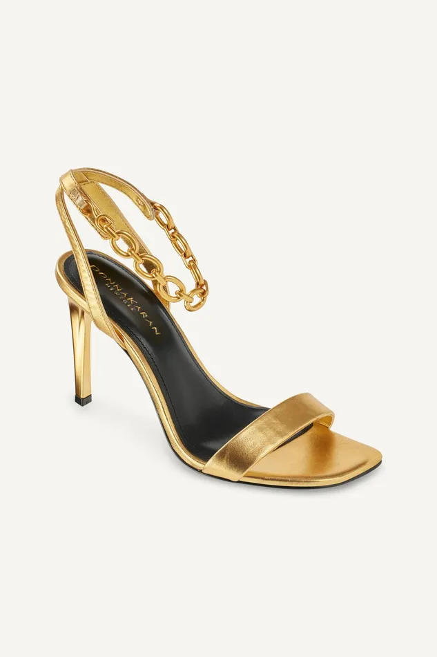 Women Heels And Wedges Donna Karan CORIN CHAIN ANKLE STRAP SANDAL Gold
