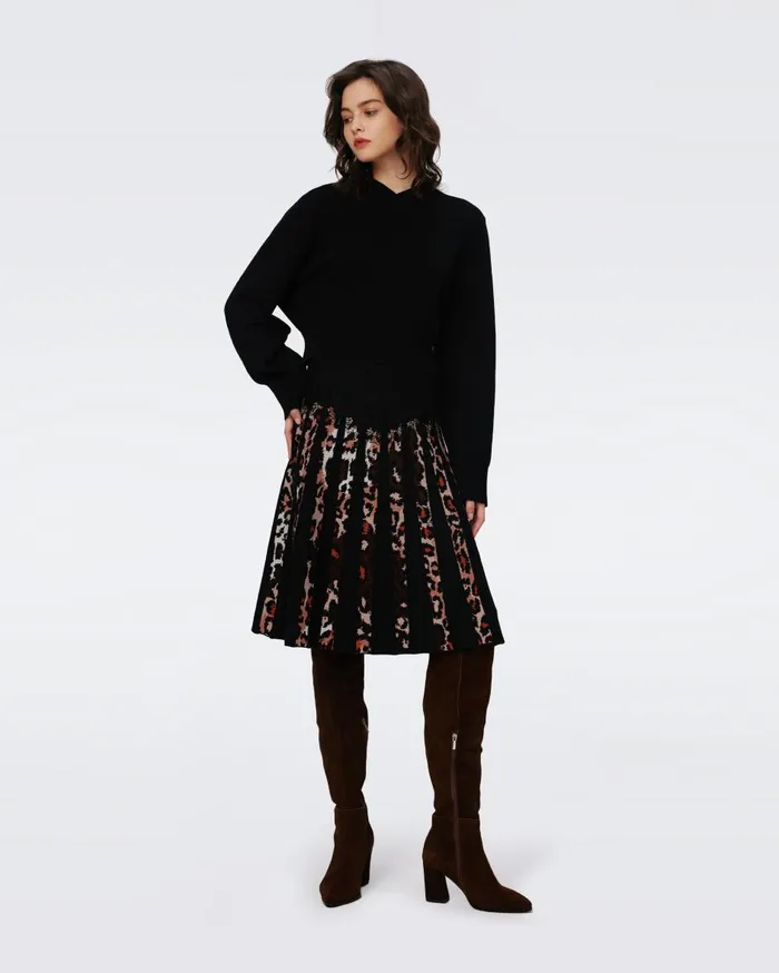 Women Hutch Knit Jacquard Skirt Tiny Jungle Cat And Black DVF Skirts