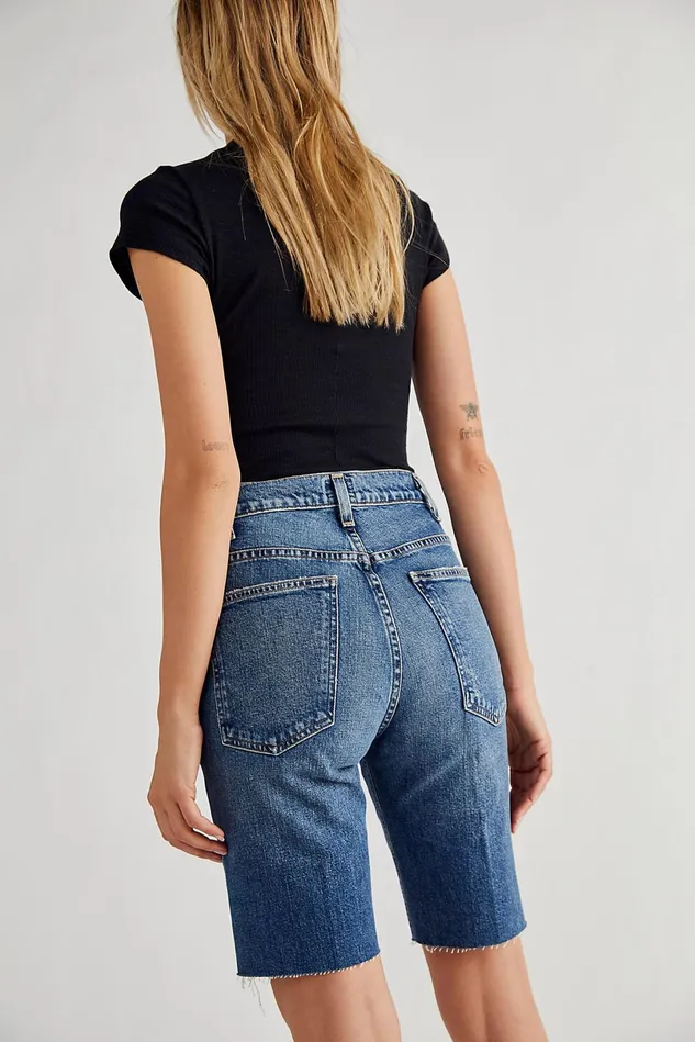 Women Jean Shorts Free People Tamryn Bike Shorts Blue Crush