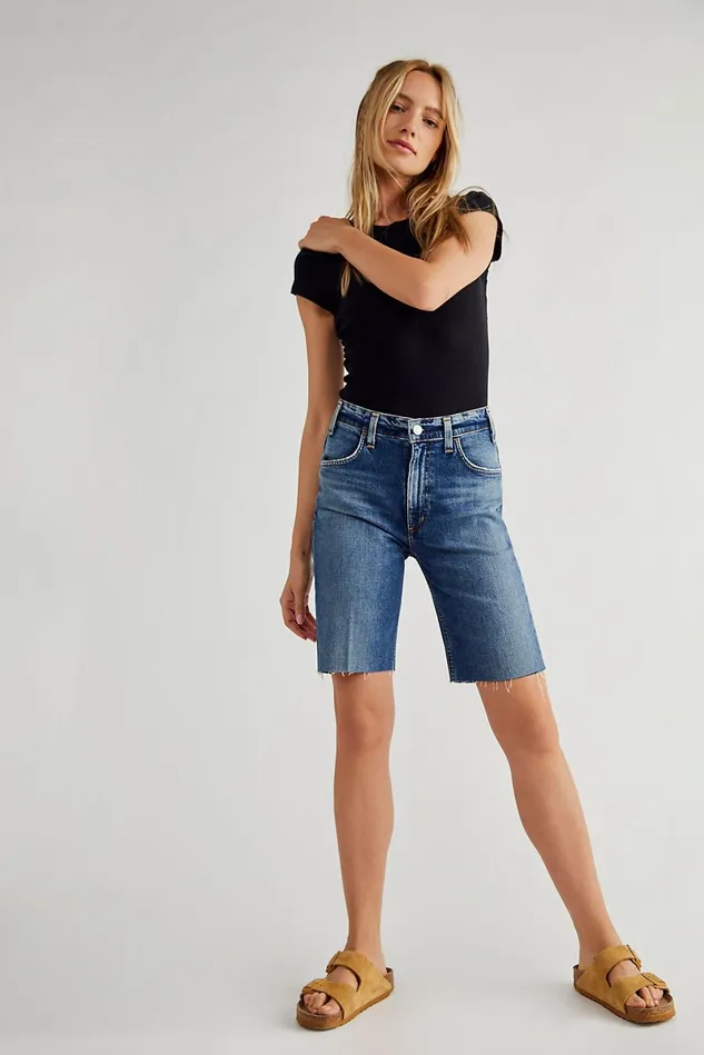 Women Jean Shorts Free People Tamryn Bike Shorts Blue Crush