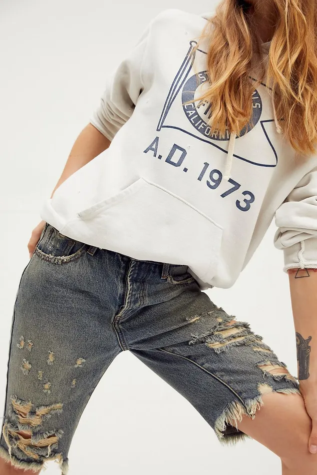 Women Jean Shorts Free People Truckers Long Short Memphis