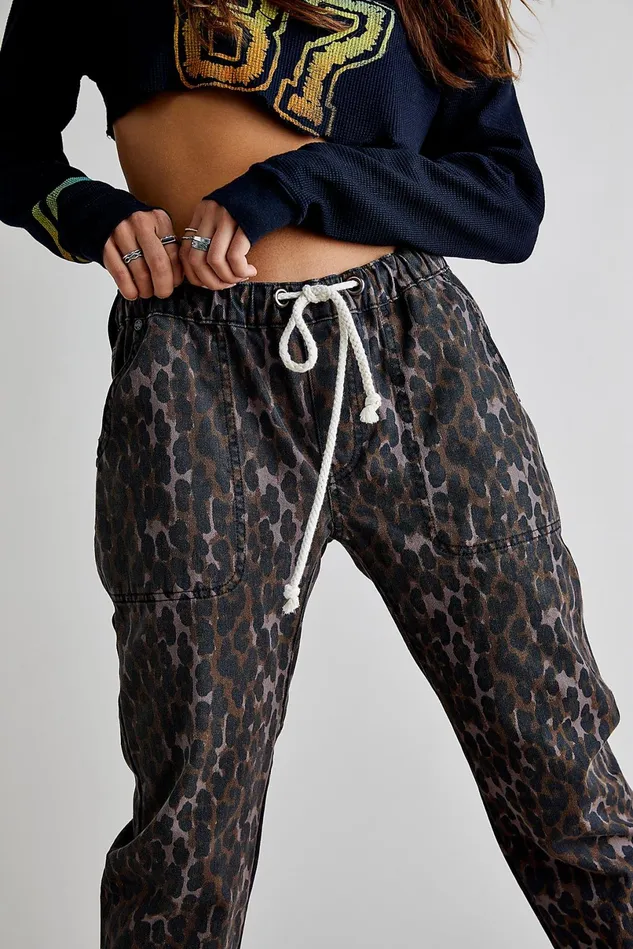 Women Jeans Free People OneTeaspoon Shabbies Drawstring Boyfriend Jeans Bronze Leopard