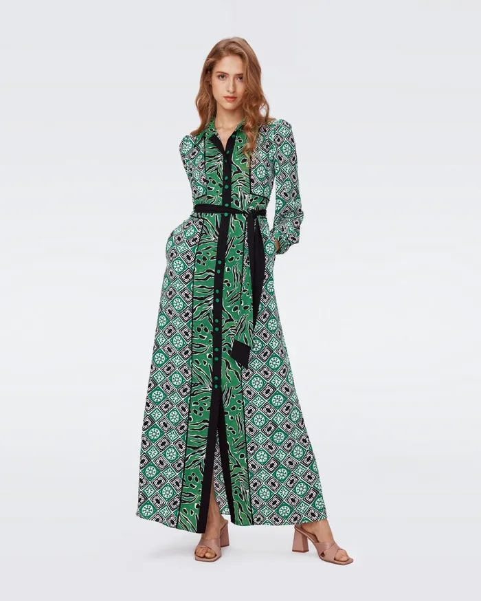 Women Joshua Dress Paper Cut Geo And Huge Water Tiger Green DVF Dresses