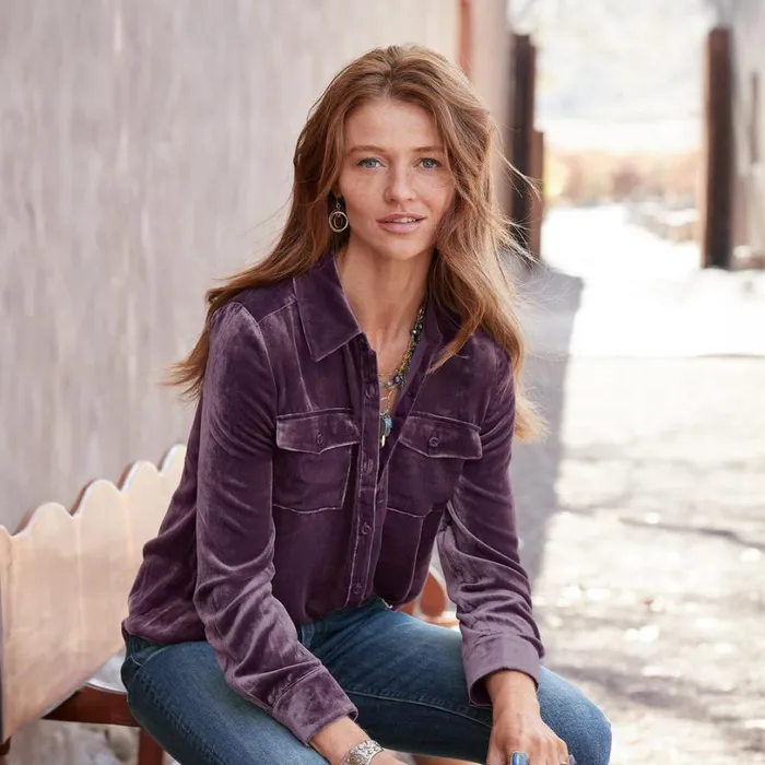 Women Juliana Velvet Shirt Petite Sweet Grape Sundance Catalog Petite Styles