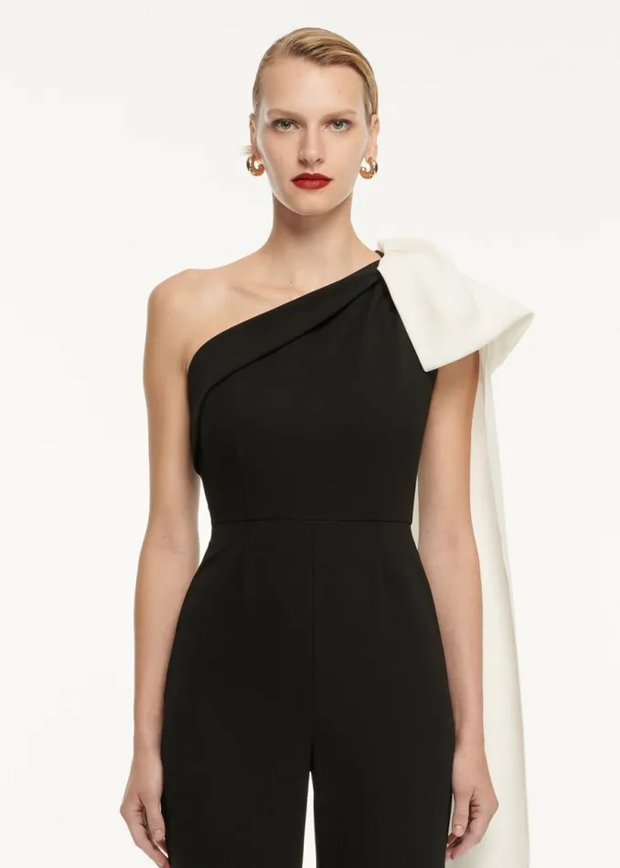 Women Jumpsuits Roland Mouret Asymmetric Bow Stretch Cady Jumpsuit