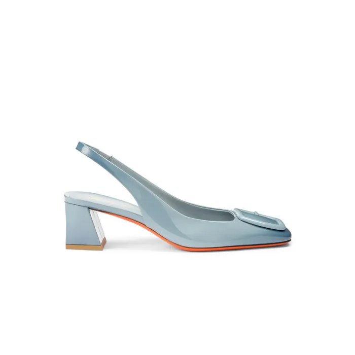 Women Light Blue Patent Leather MidHeel Slingback Santoni Pumps and Heels