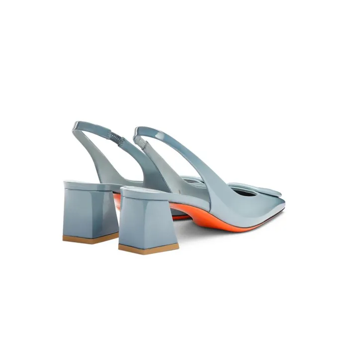Women Light Blue Patent Leather MidHeel Slingback Santoni Pumps and Heels