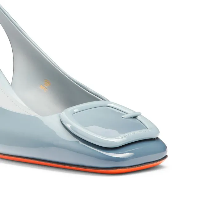 Women Light Blue Patent Leather MidHeel Slingback Santoni Pumps and Heels