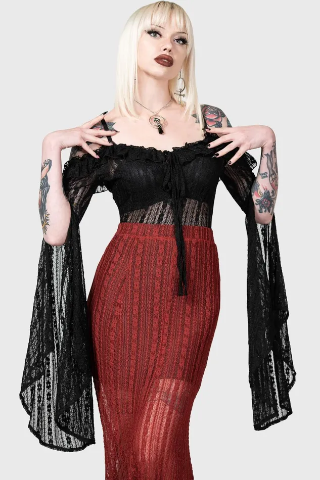Women Long Sleeves Killstar Melisanda Bardot Top