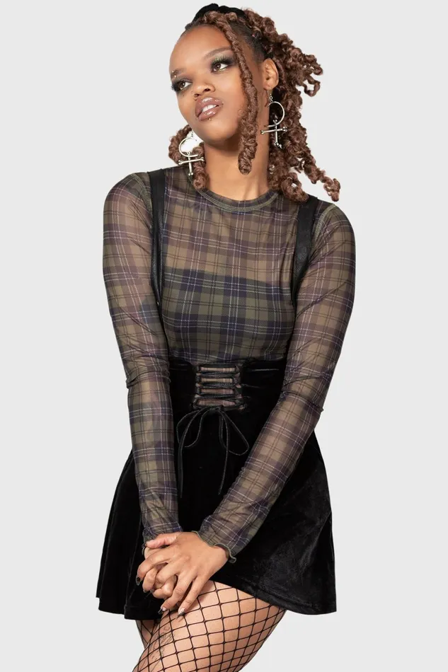 Women Long Sleeves Killstar Moss Cover Mesh Top