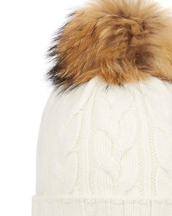 WomenMen Unisex Chunky Cable Cashmere Hat With Raccoon PomIn New Ivory White New Ivory White NPeal Hats