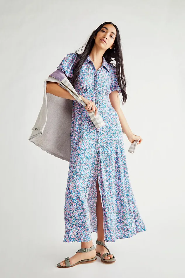 Women Midi Dresses Free People Debbie Jean Shirtdress Blue
