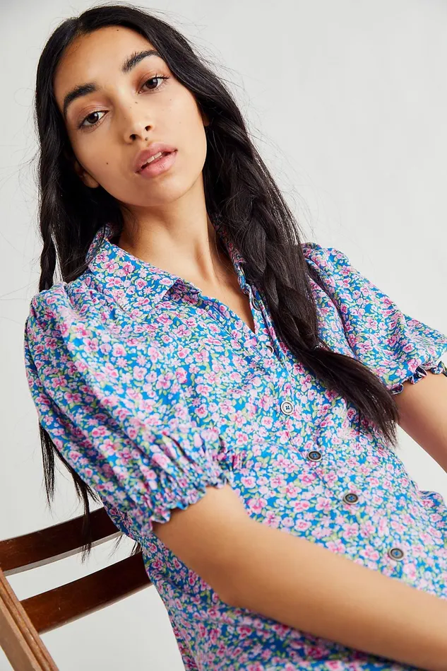 Women Midi Dresses Free People Debbie Jean Shirtdress Blue