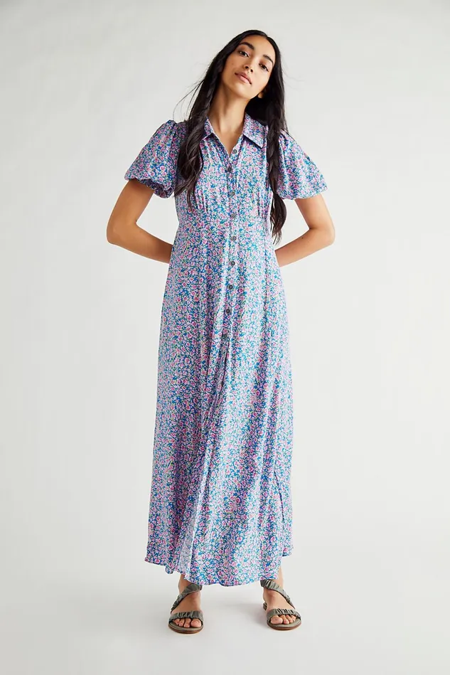 Women Midi Dresses Free People Debbie Jean Shirtdress Blue