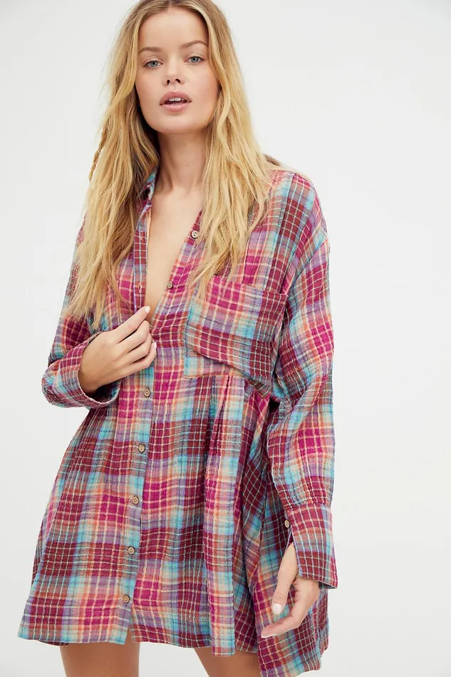 Women Mini Dresses Free People The Voyage Shirtdress Raisin Combo