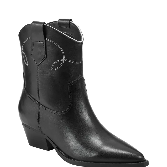 Women Nonie Western Ankle Bootie Black Leather Marc Fisher Booties