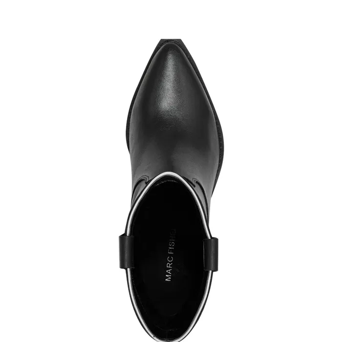 Women Nonie Western Ankle Bootie Black Leather Marc Fisher Booties