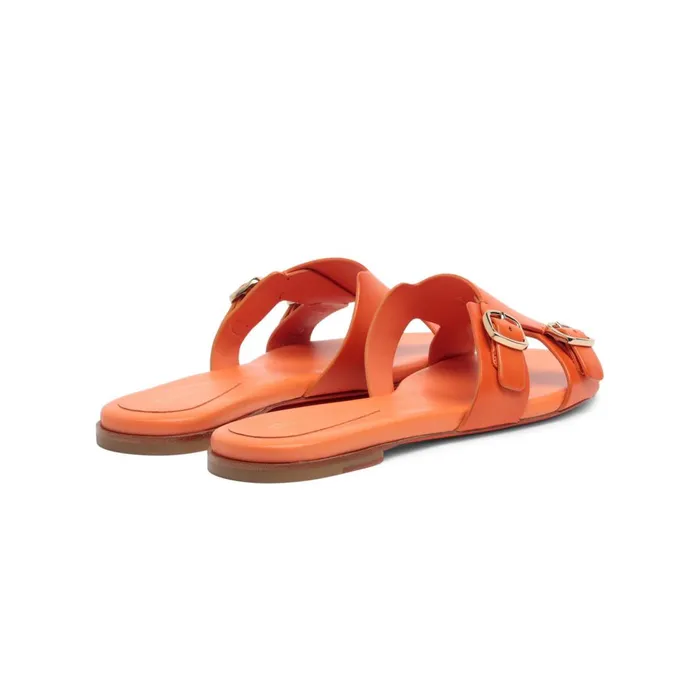 Women Orange Leather DoubleBuckle Slide Sandal Santoni Sandals