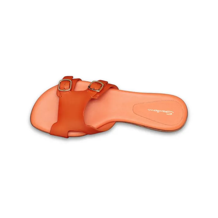 Women Orange Leather DoubleBuckle Slide Sandal Santoni Sandals