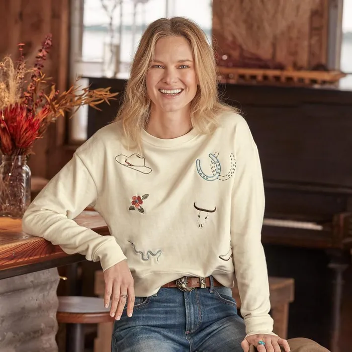 Women Out West Sweatshirt Ivory Sundance Catalog Tops