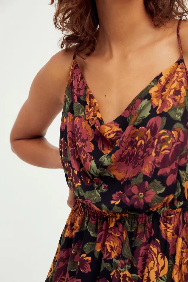 Women Printed Dresses Free People Tahani Cowl Neck Dress Black Rose