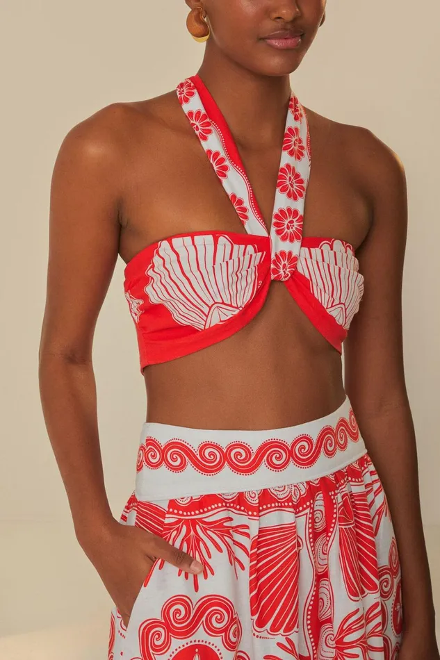 Women Red Ainika Shell LENZING ECOVERO Euroflax Crop Top Ainika Shell Red FARM Rio Crop Tops