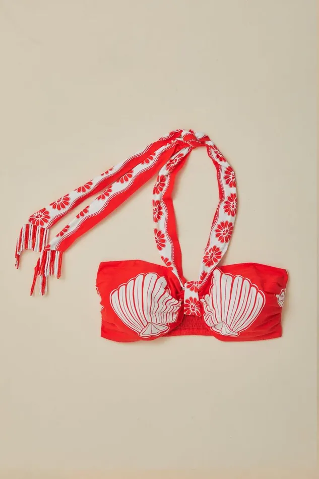 Women Red Ainika Shell LENZING ECOVERO Euroflax Crop Top Ainika Shell Red FARM Rio Crop Tops