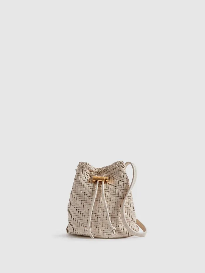Women Reiss Bags Berti Woven Leather Bucket Bag White