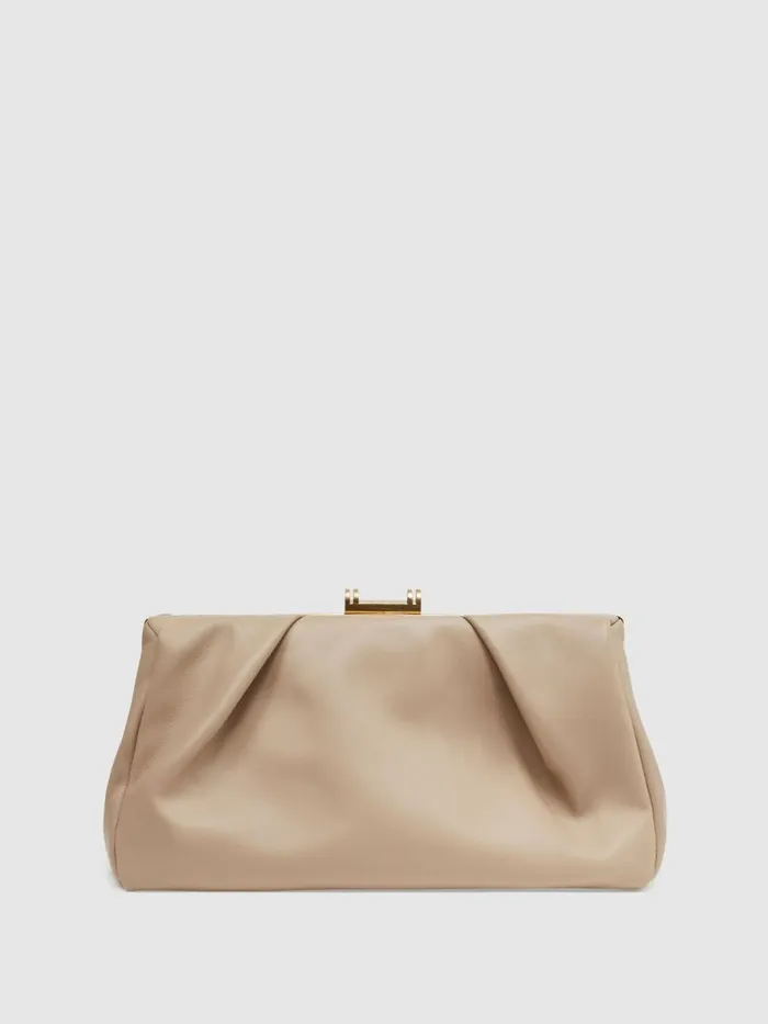 Women Reiss Bags Madison Leather Clutch Bag Taupe