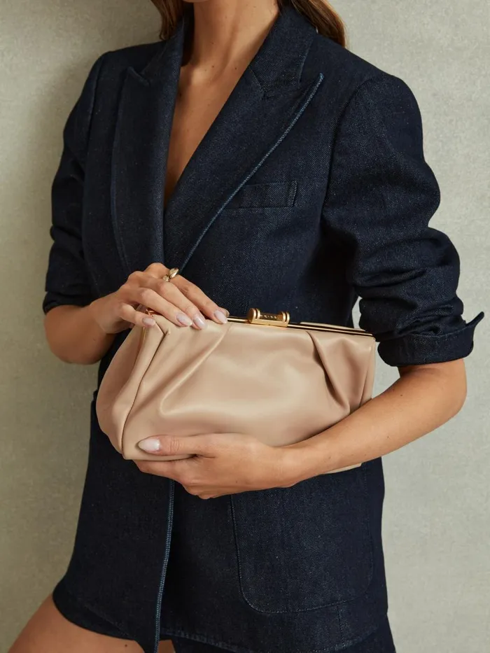 Women Reiss Bags Madison Leather Clutch Bag Taupe