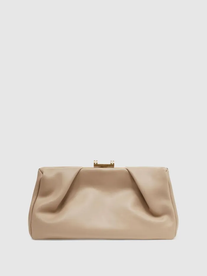 Women Reiss Bags Madison Leather Clutch Bag Taupe