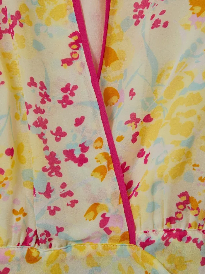 Women Reiss Blouses and Shirts Lyla Floral Print Tie Waist Cropped Blouse Pinkyellow