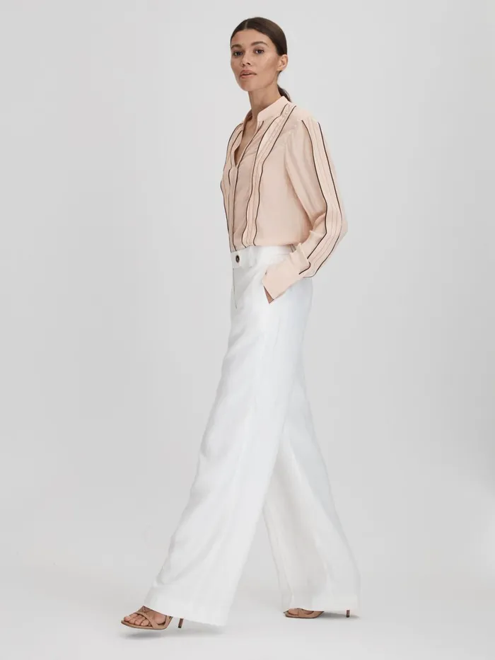Women Reiss Blouses and Shirts Mia Contrast Trim Ruffle Blouse Nude